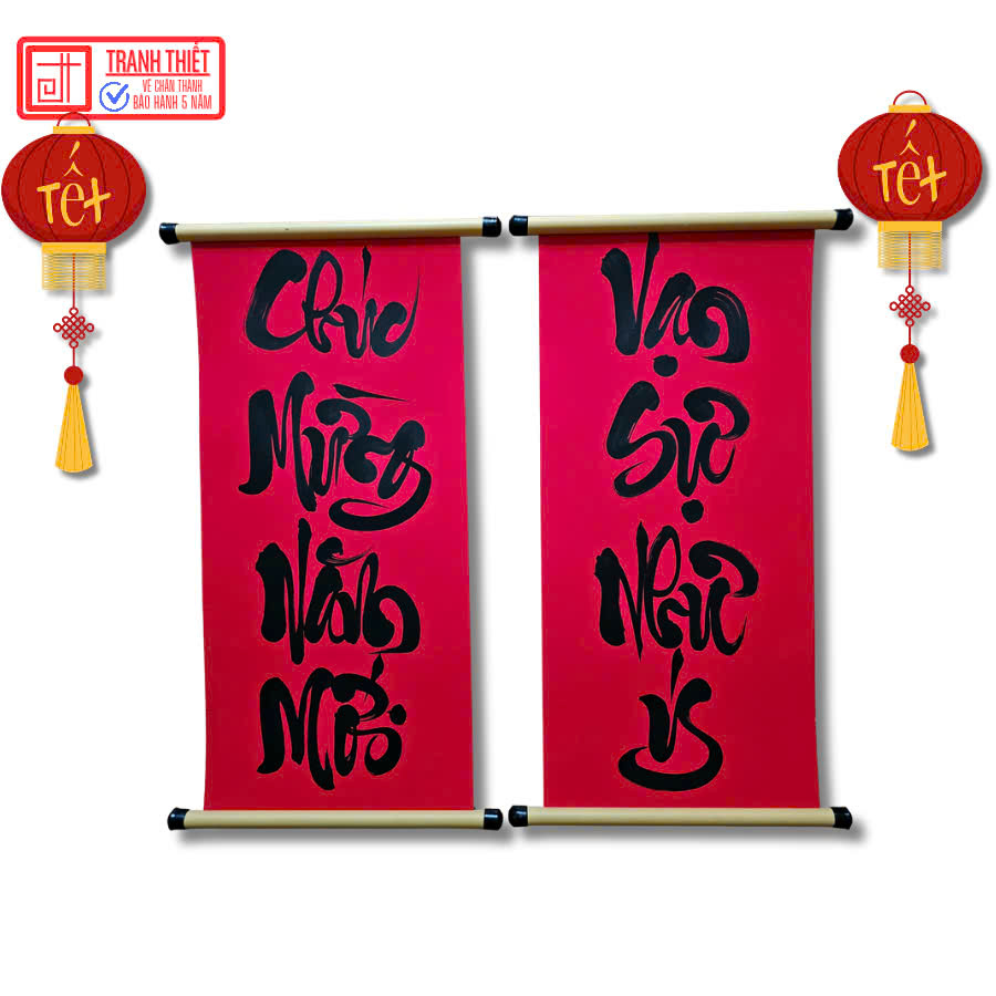 Song liễn thư pháp đỏ đón xuân